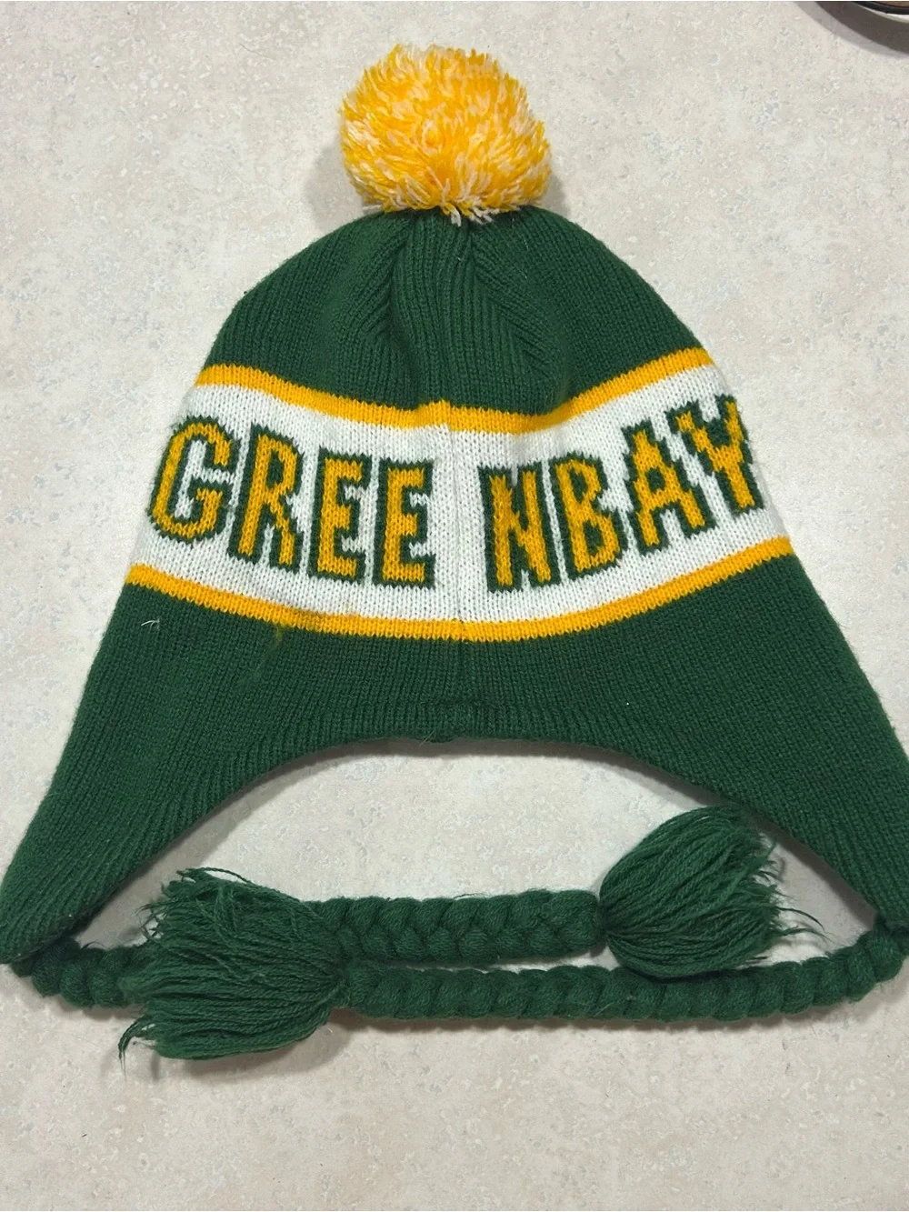 Green Knit Pom Pom Earflap Beanie - Greenbay Graphic